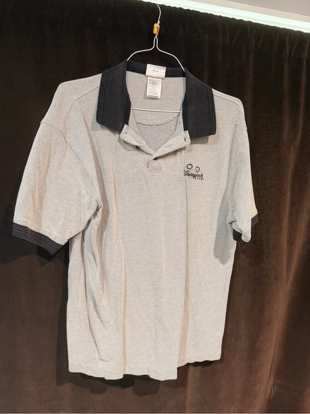 Disney Men's Light Gray Polo with Black Collar and Cuffs
